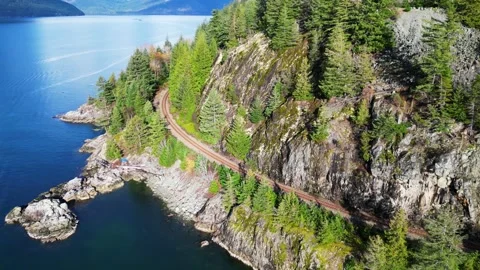 Rail line following coast Stock Footage 344900401