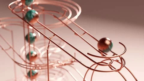 Rail marble run machine. Steel track rolling ball sculpture. Wire marble race. 스톡 동영상 243257697