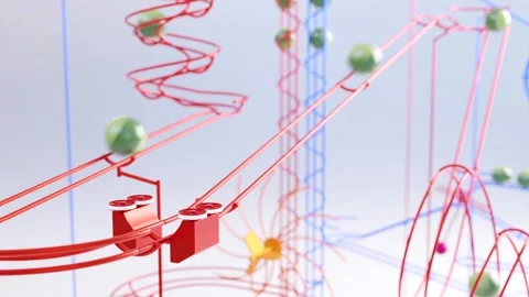 Rail marble run machine. Steel track rolling ball sculpture. Wire marble race. Stock Footage 256058713