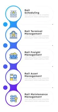 Rail operations blue gradient infographic 5 steps イラスト素材