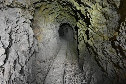 Rail for Ore Carts in an Abandoned Underground Mine in Arizona Rail for Or... Stock Photos