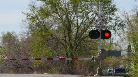 Rail Road Crossing Gate Stock Footage 48467815