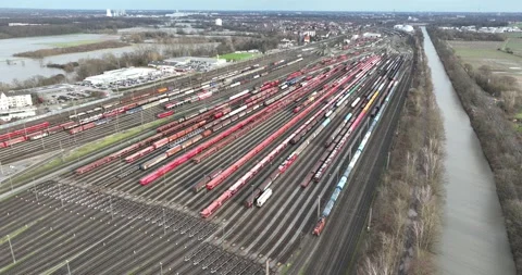 Rail road transportation. A large storage train yard. Trains and carriages Stock Footage 260734086