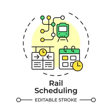 Rail scheduling flat linear concept icon Stock Illustration