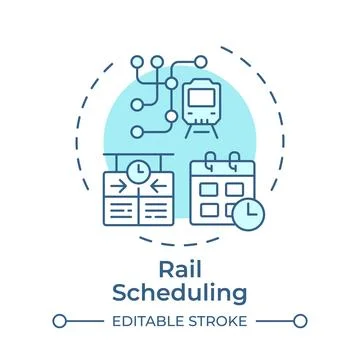 Rail scheduling monochrome blue concept icon Stock Illustration