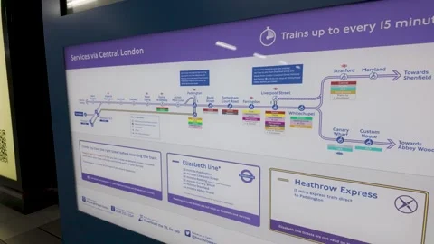 Rail Services Information Board at Heathrow Terminal 4 Station Video stock 339244455