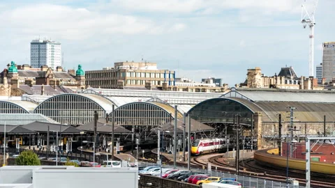 Rail station trains time-lapse 4K, Newcastle upon Tyne Stock Footage 161664663