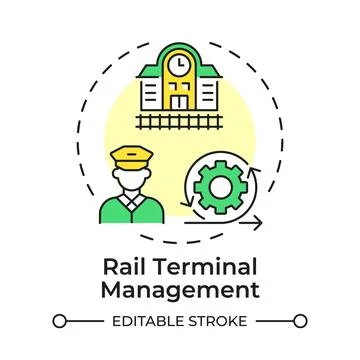 Rail terminal management flat linear concept icon Stock Illustration