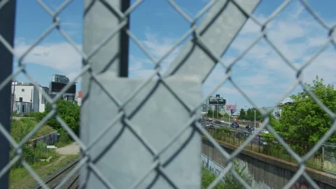 Rail tracks seen from a bridge Stock Footage 218096412