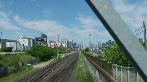 Rail tracks seen from a bridge, Toronto Stock Footage 218097066