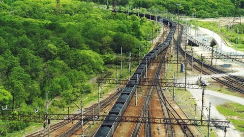 Rail: a train loaded with coal goes on rails Stock-Footage 116180169