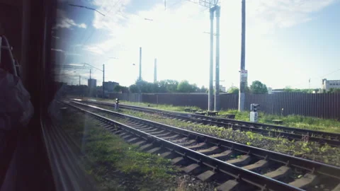 Rail travel in summer from the car window, camera tracking Stock Footage 166321568