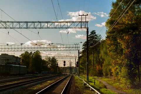 Rail Ways. Red Light. Stock Photos