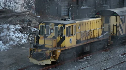 Rail Yard Train Sunset Grungy Fence Rackfocus Stock Footage 46695112