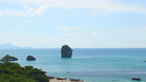 Railay beach high view ,sea at Krabi, south of Thailand., Tilt down. Stock Footage 113343065