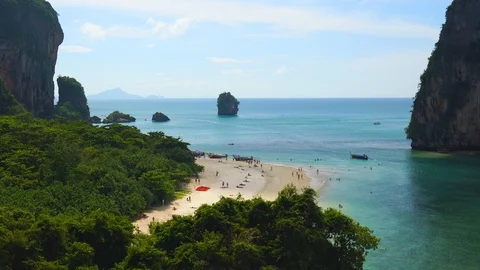 Railay beach high view ,sea at Krabi, south of Thailand., Zoom in. Stock Footage 113343153