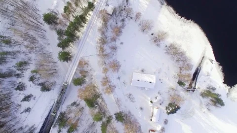 Railbus train crossing a stream in winter. Stock Footage 88204532