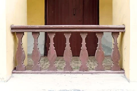 The railing on the balustrade is made of a flat board Stock Photos