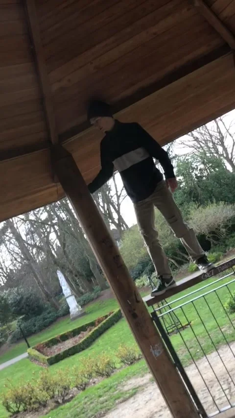 Railing Jump Ends Poorly in Park, Grimsby Stock Footage 205344953