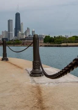 Railing Post on Navy Pier Stockfoto's