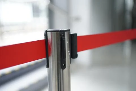 Railing rack with masking tape at the train station. Barrier rack to limit .. Foto stock