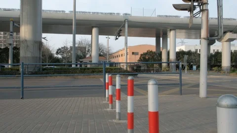 Railing on the sidewalk under the elevated Shanghai Central Stock Footage 95836212