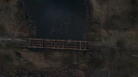Raillway bridge on lake Stock Footage 149317417