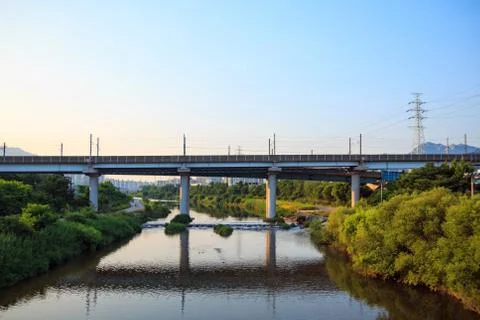 Raiload bridge on the little stream Stock Photos