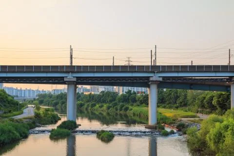 Raiload bridge on the little stream Stock Photos