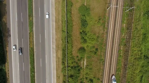 Railraod track and highway Stock Footage 65192588