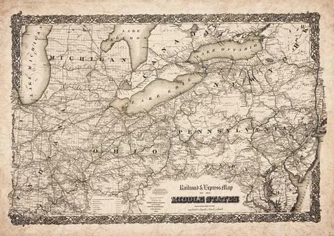 Railroad And Express Map Of The Middle States 1867 Map 스톡 일러스트