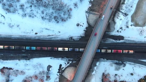 Railroad and Highway with Drone Video stock 106473408