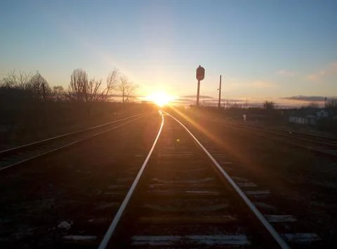 Railroad and sun Stock Photos