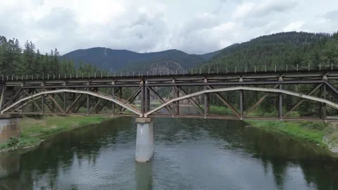 Railroad bridge Over Clark Fork River Stock Footage 319048493
