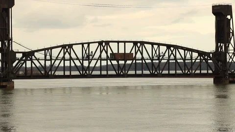 Railroad Bridge over river Stock Footage 101480674