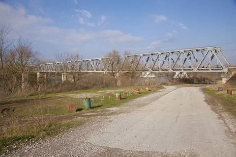 Railroad bridge on a river Stock Photos