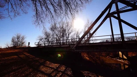 RailRoad Bridge in sun Stock Footage 100048451