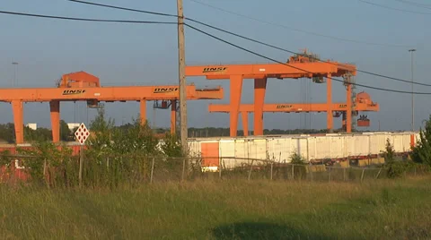 RAILROAD CONTAINER FREIGHT YARD GANTRY CRANE Stock Footage 37139482