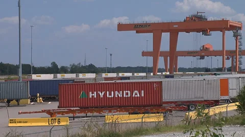 RAILROAD CONTAINER FREIGHT YARD GANTRY CRANE Stock Footage 37140985