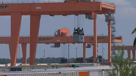 RAILROAD CONTAINER FREIGHT YARD GANTRY CRANE Video stock 37141027