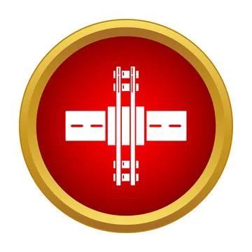 Railroad crossing intersection icon on red circle Stock Illustration