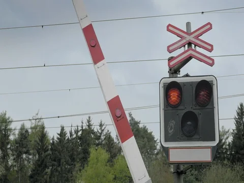 Railroad Crossing With Railway Gate Clos Stock Video Pond5