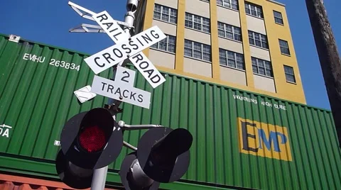 Railroad Crossing with Train 2 Stock Footage 51166742
