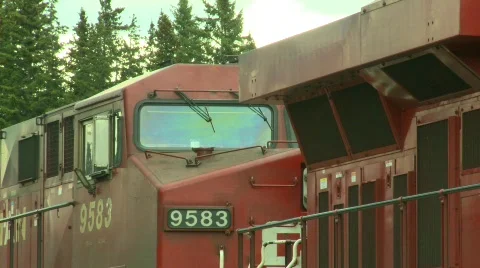 Railroad, Diesel locomotive, AC400 tight on cab Stock Footage