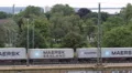 Railroad Freight Maersk Containers Cargo Train International Shipping Railway HD Footage
