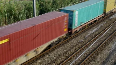 Railroad, Freight Train, Container Train | Stock Video | Pond5