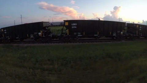 Railroad Freight Train Tracking Aerial in Rural Midwest America Stock Footage 116194772