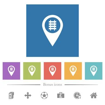 Railroad GPS map location flat white icons in square backgrounds Stock Illustration