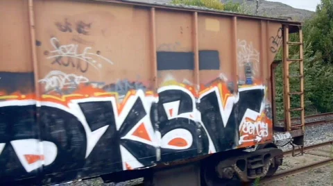 Railroad graffiti. Stock Footage 843036