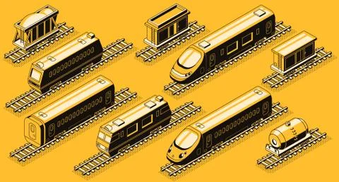Railroad industry elements isometric vector set イラスト素材
